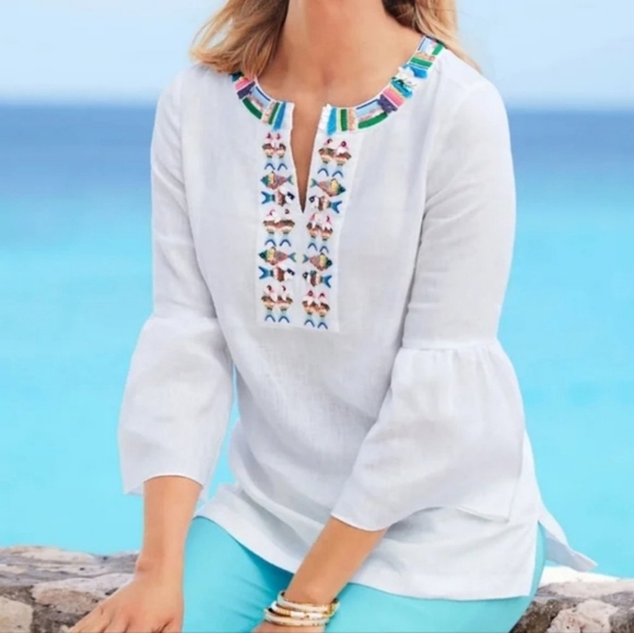NWOT Talbots Fish embellish Tunic blouse - Picture 1 of 8